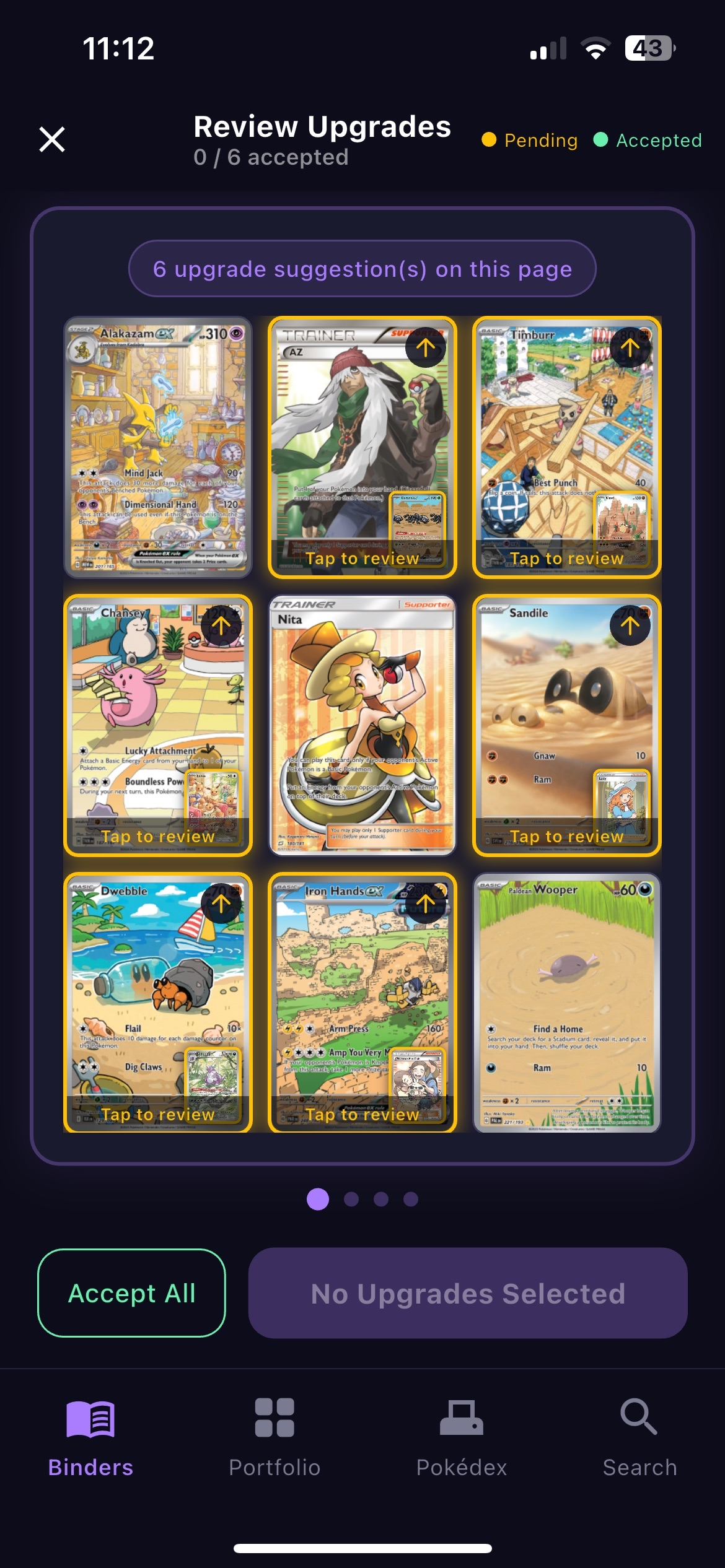 BinderWiz Pokemon card budget and price details screen