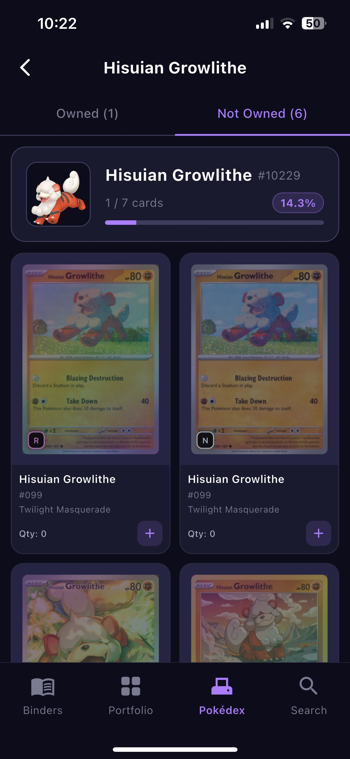BinderWiz Pokemon TCG Pokedex tracker screen
