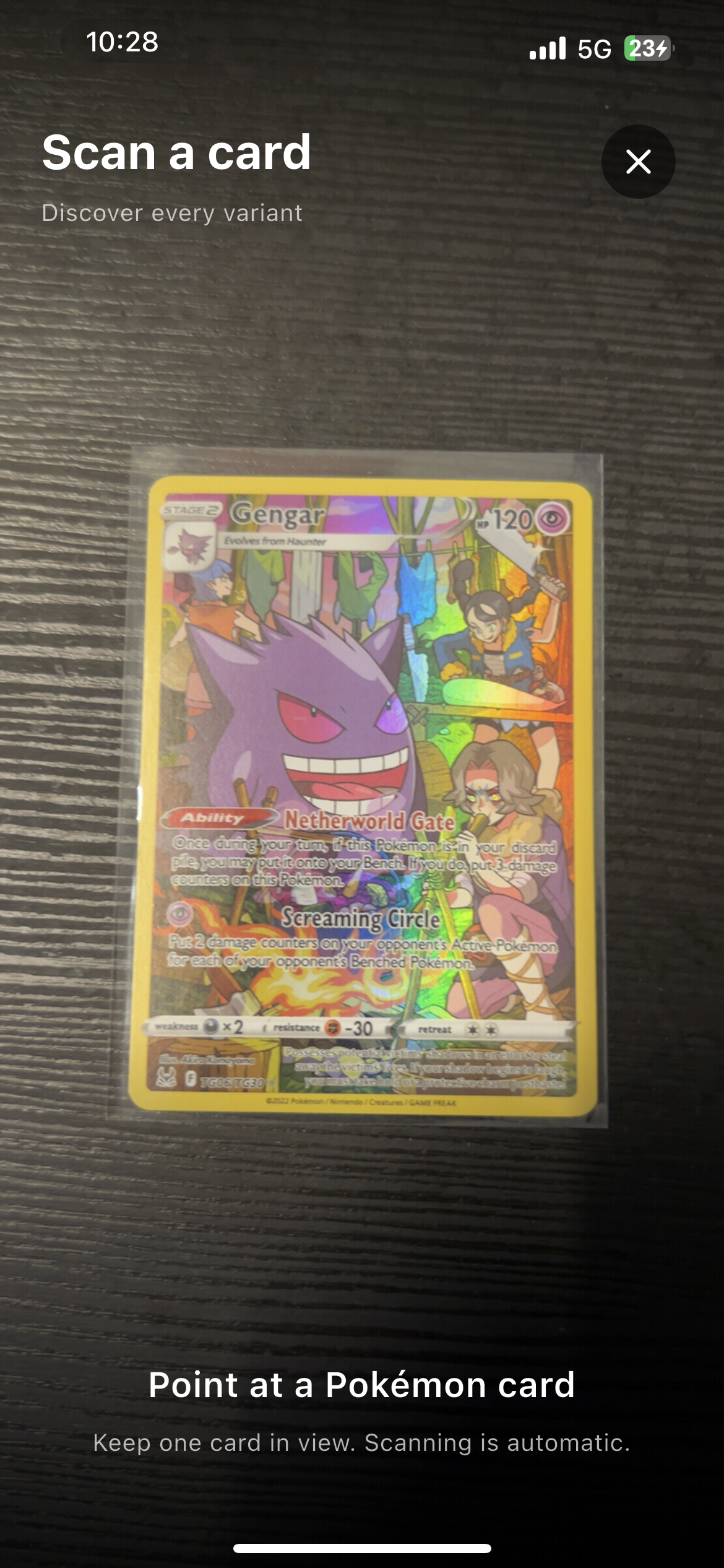BinderWiz camera scanning a Pokemon card